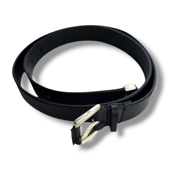 Michael Kors Size M Leather Belt Black Silver Buckle 31-35" Fit Logo Minimalist - Picture 1 of 11